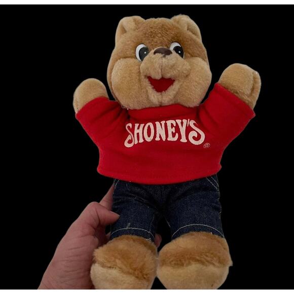 Vintage Shoneys Restaurant Bear Plush toy 10” Stuffed Animal Mascot Red Shirt - Picture 12 of 12